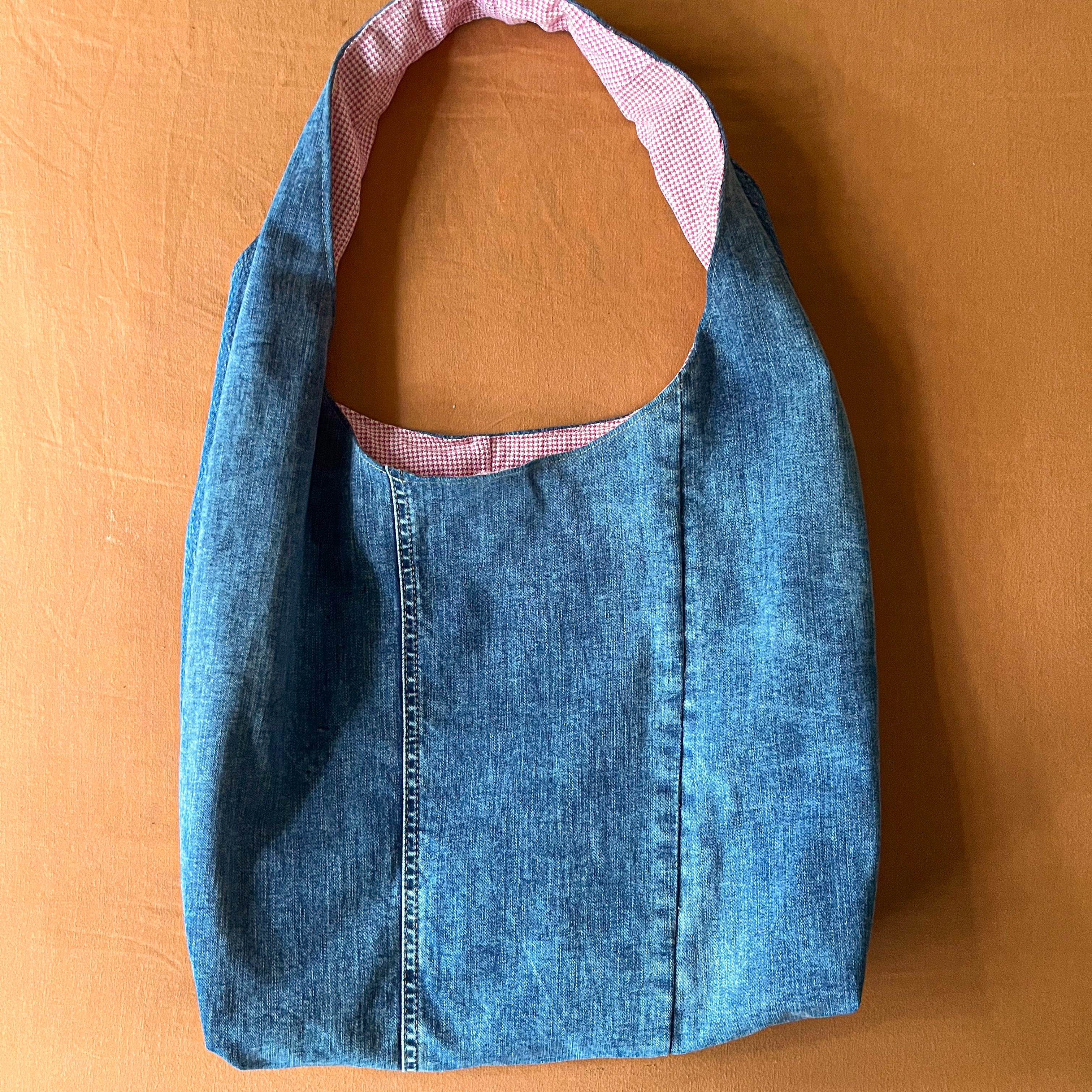 Denim and Red Houndstooth Bag