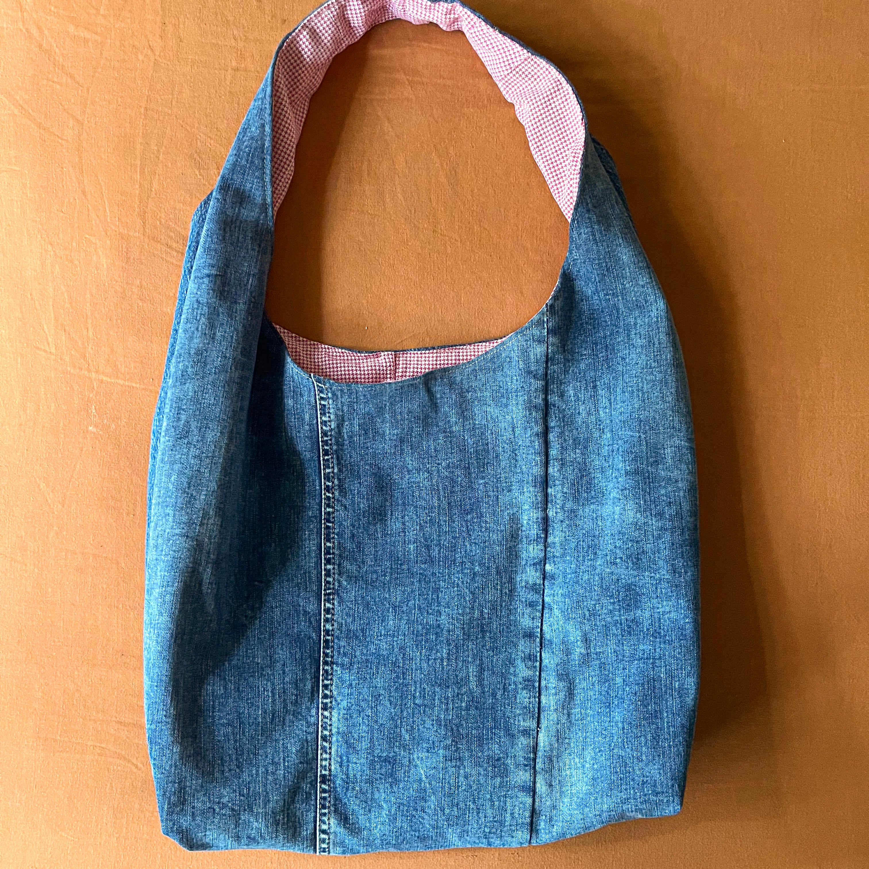 Denim and Red Houndstooth Bag