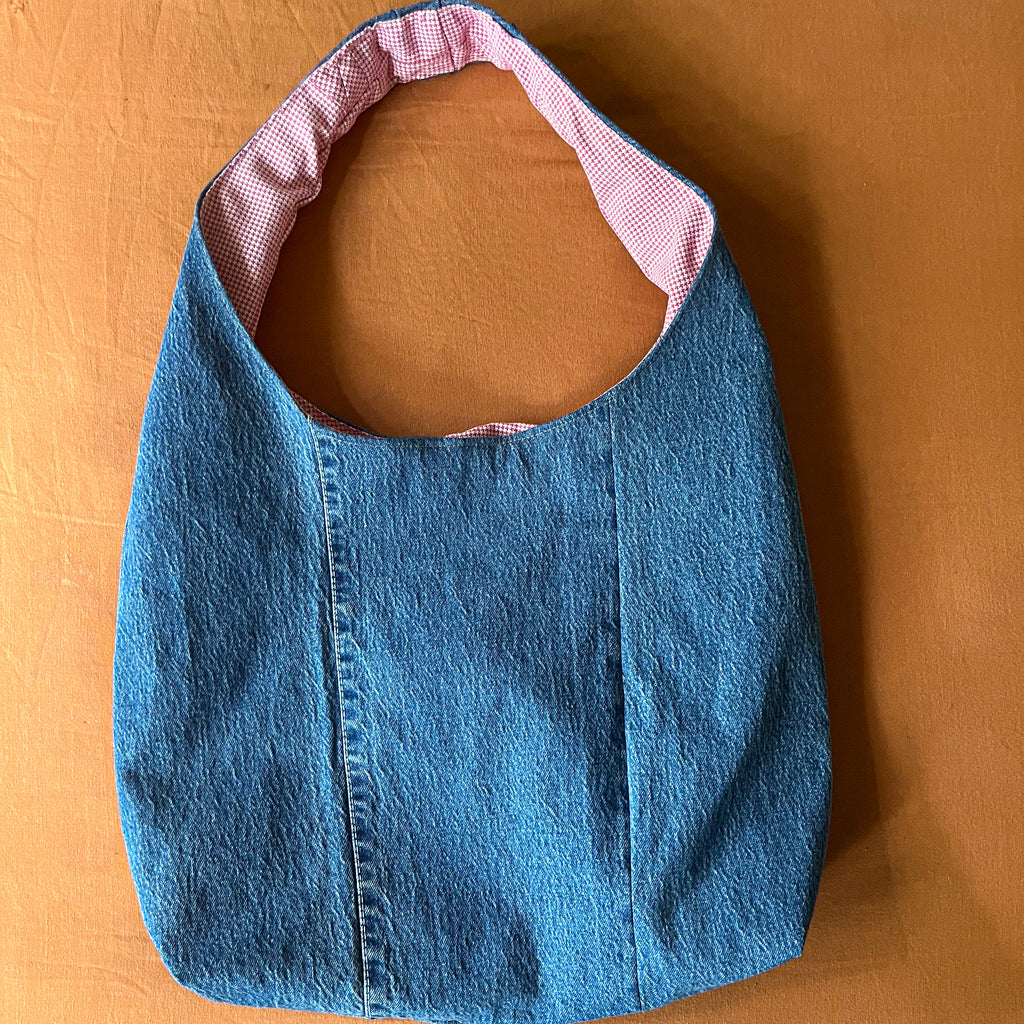 Denim and Red Houndstooth Bag