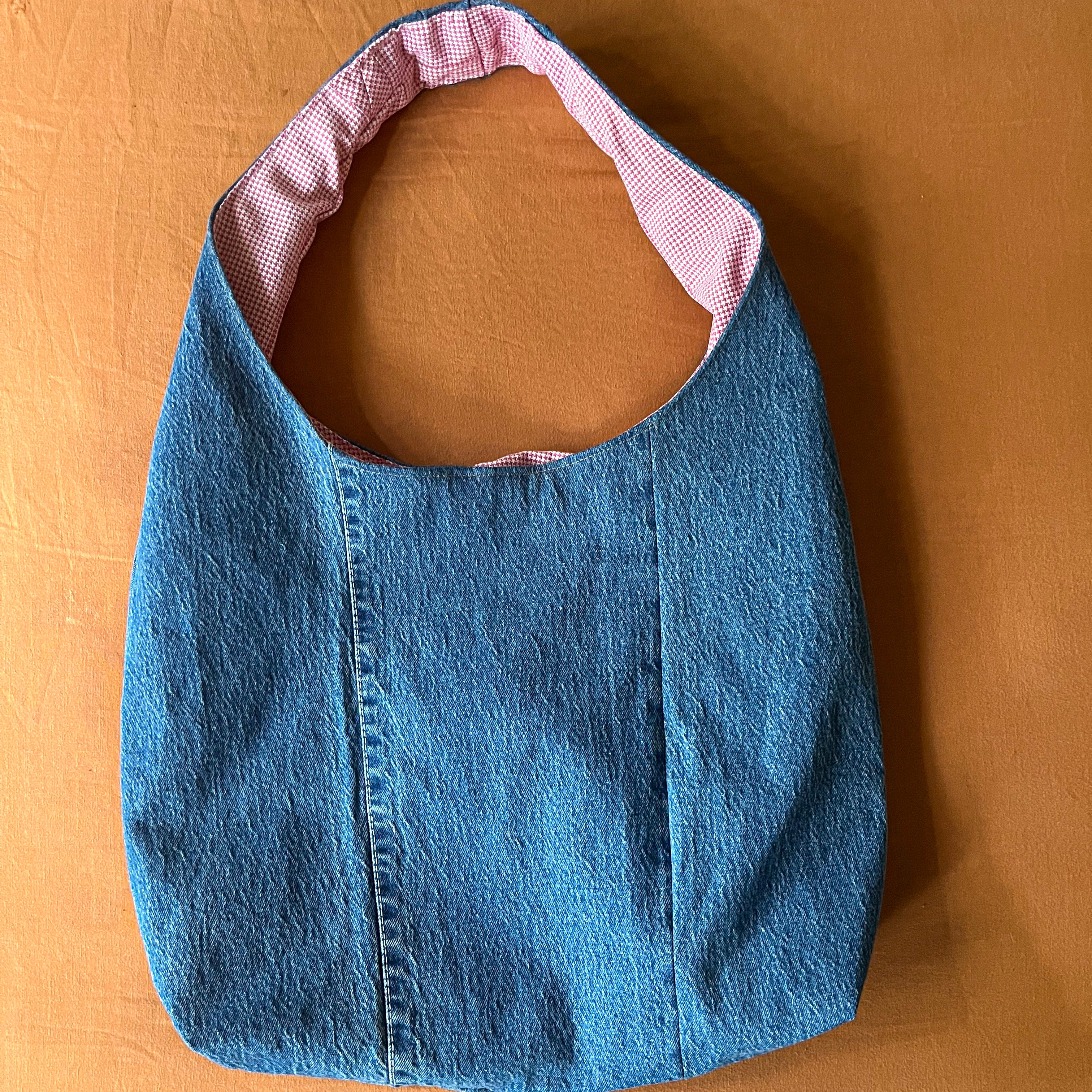 Denim and Red Houndstooth Bag