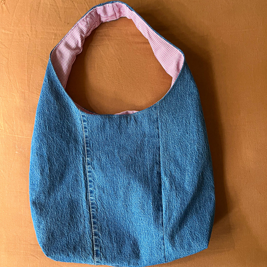 Denim and Red Houndstooth Bag