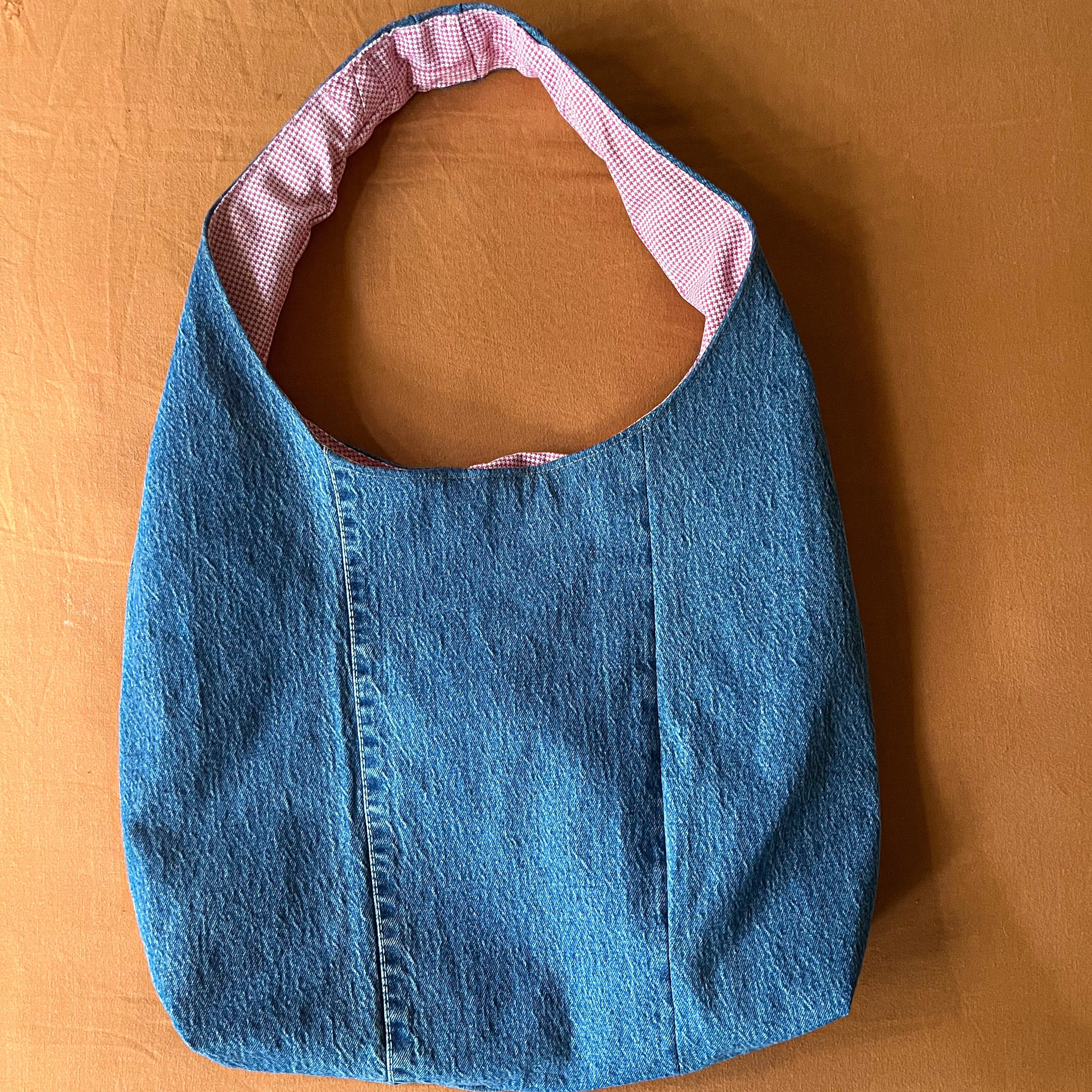Denim and Red Houndstooth Bag