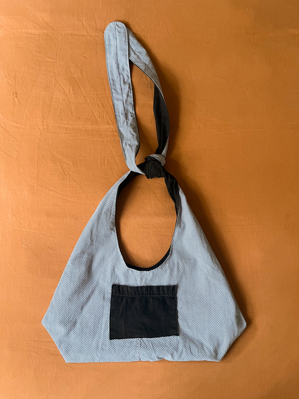Black Denim and Blue and White Adjustable Tote Bag