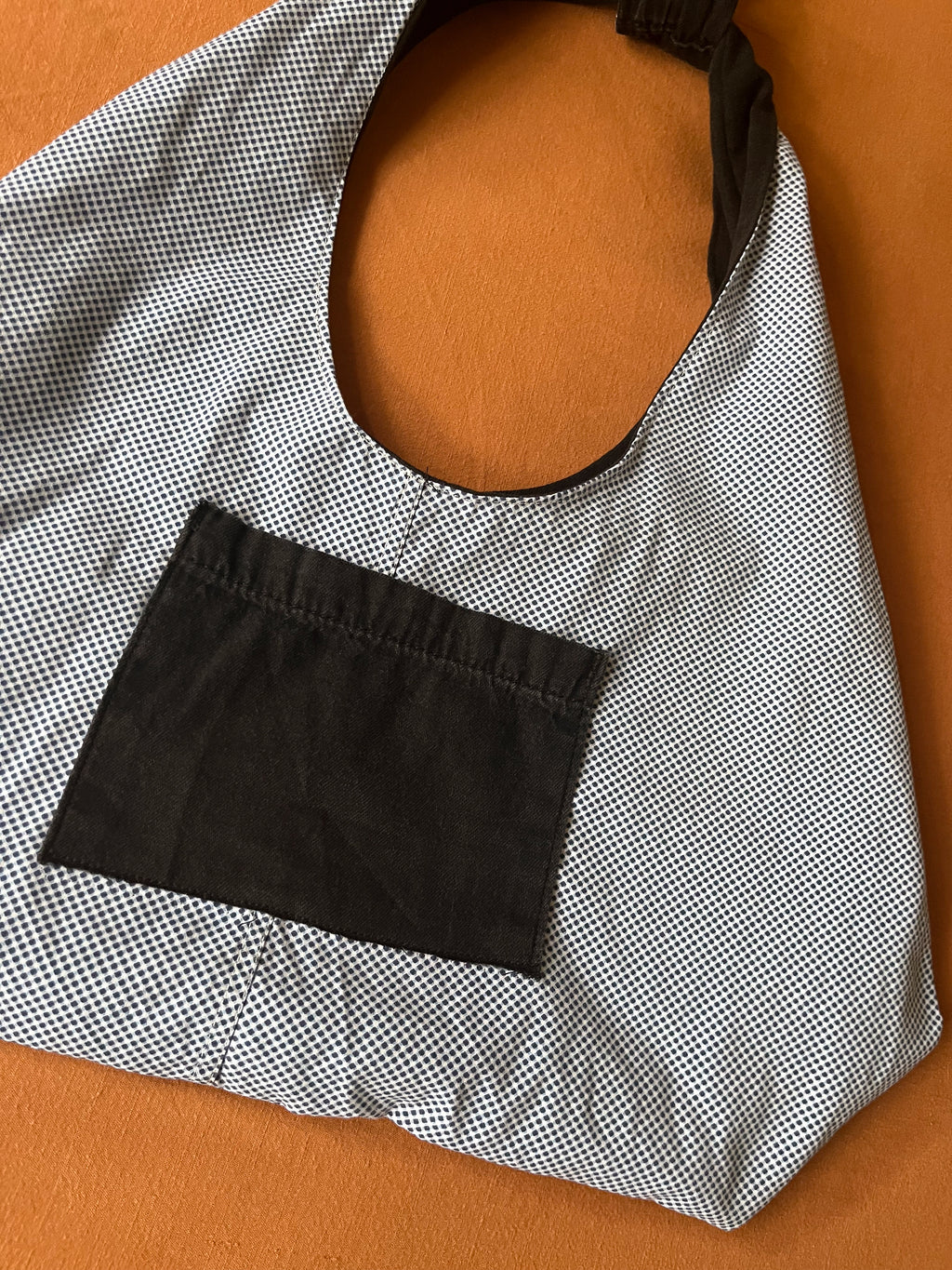 Black Denim and Blue and White Adjustable Tote Bag
