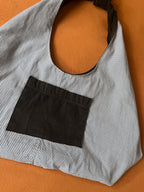 Black Denim and Blue and White Adjustable Tote Bag