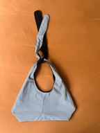Black Denim and Blue and White Adjustable Tote Bag