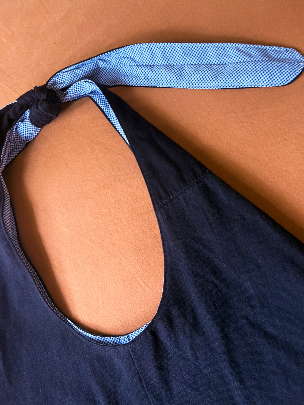 Black Denim and Blue and White Adjustable Tote Bag