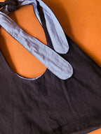 Black Denim and Blue and White Adjustable Tote Bag