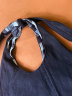 Black Denim and Black and White Gingham Adjustable Bag