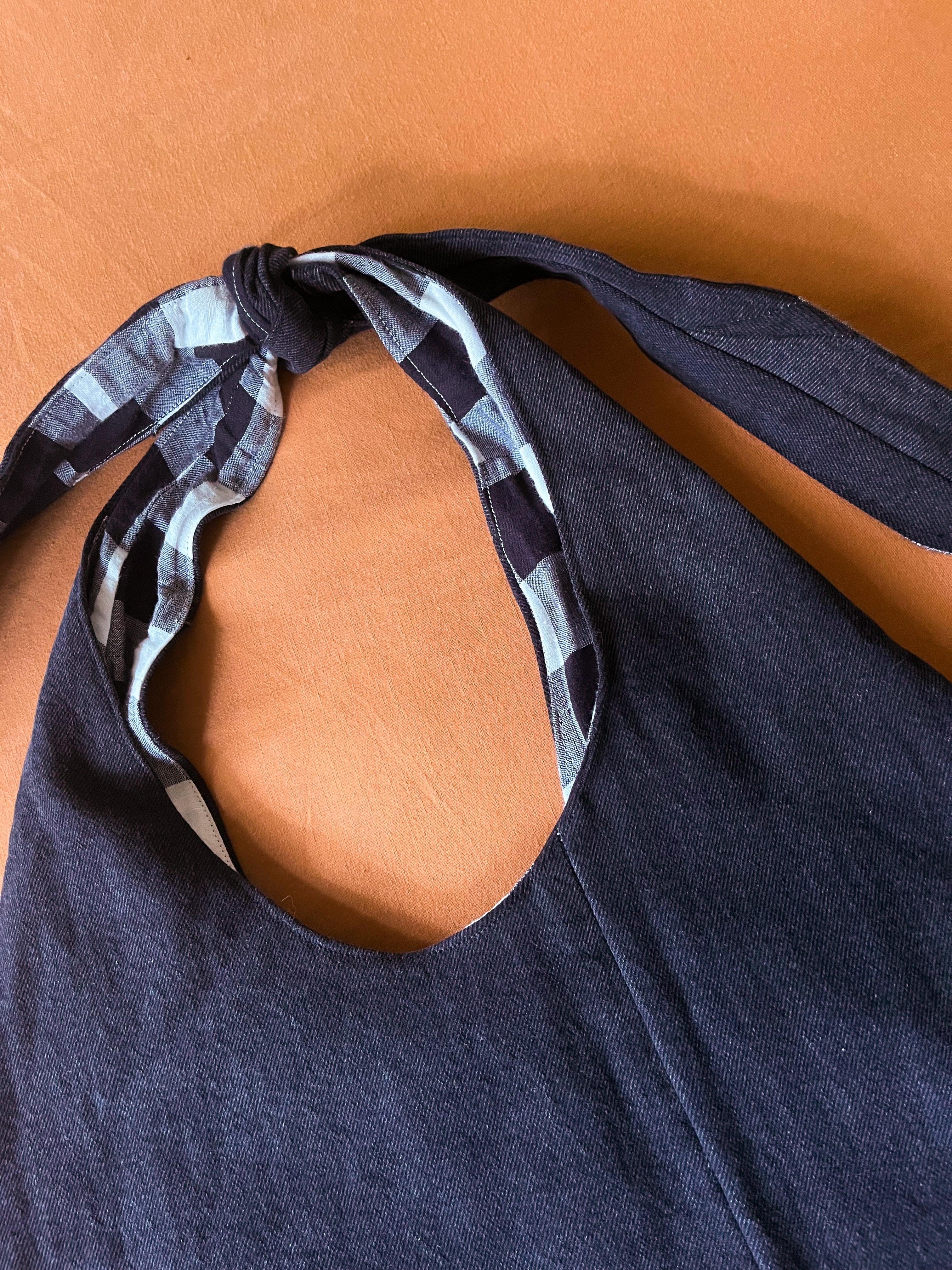 Black Denim and Black and White Gingham Adjustable Bag