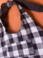 Black Denim and Black and White Gingham Adjustable Bag