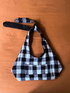 Black Denim and Black and White Gingham Adjustable Bag
