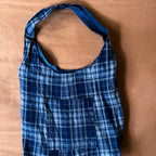 Denim and Blue Plaid Double Strap Slouchy Tote