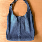 Denim and Blue Plaid Double Strap Slouchy Tote