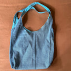Light Blue/Grey Denim and Teal Linen Double Strap Slouchy Tote