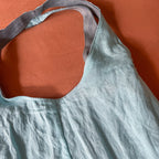 Light Blue/Grey Denim and Teal Linen Double Strap Slouchy Tote