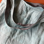 Light Blue/Grey Denim and Teal Linen Double Strap Slouchy Tote