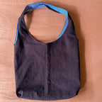 Brown Corduroy and Blue Striped Double Strap Slouchy Tote