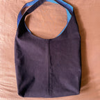 Brown Corduroy and Blue Striped Double Strap Slouchy Tote
