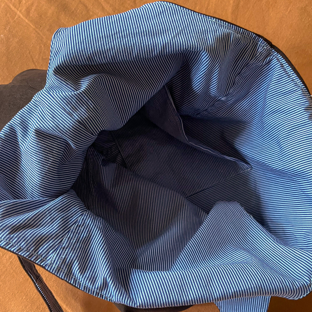 Brown Corduroy and Blue Striped Double Strap Slouchy Tote