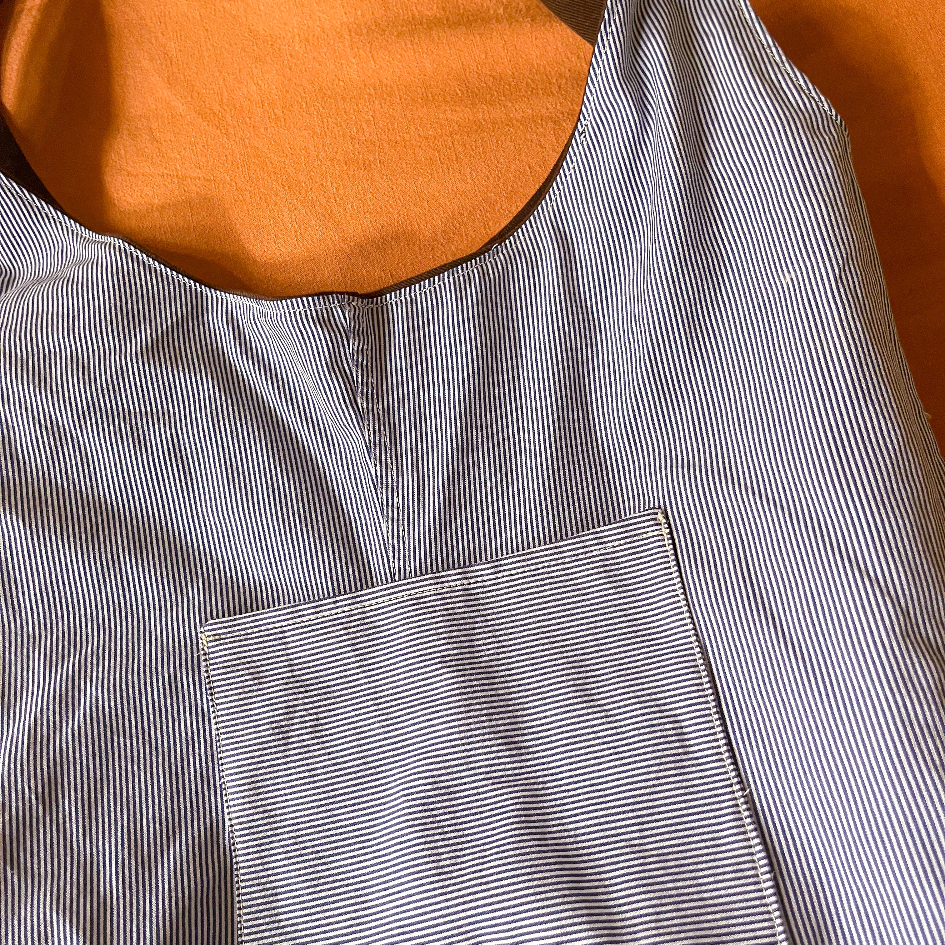 Brown Corduroy and Blue Striped Double Strap Slouchy Tote
