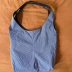 Brown Corduroy and Blue Striped Double Strap Slouchy Tote