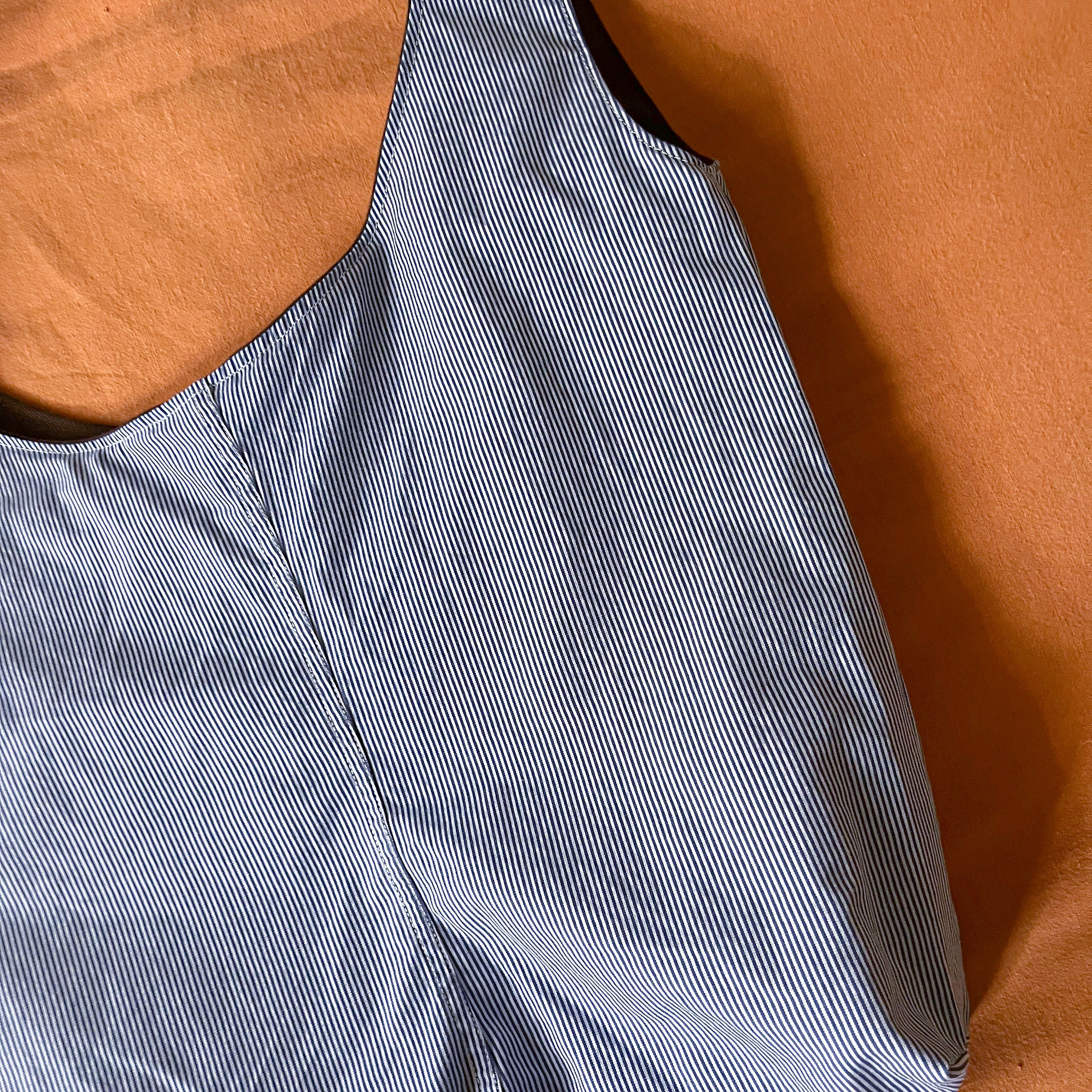 Brown Corduroy and Blue Striped Double Strap Slouchy Tote