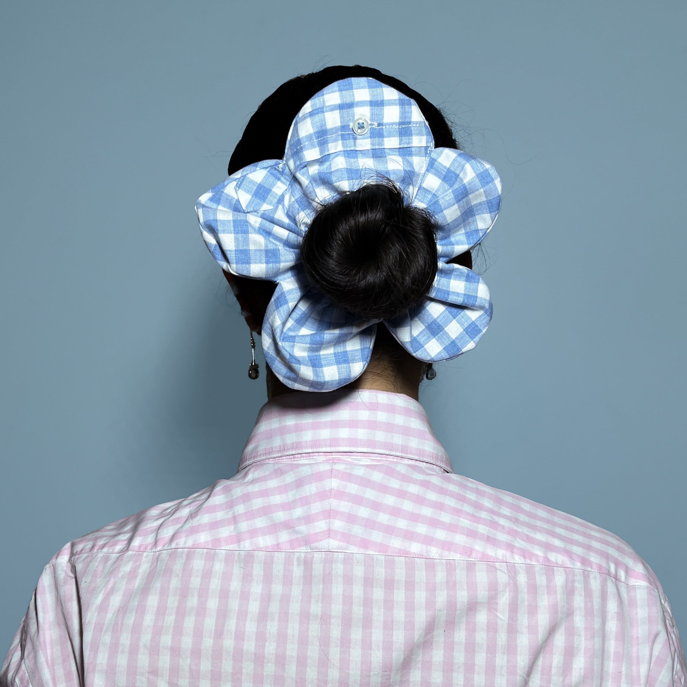 Light Blue Flower 100% Cotton Shirt Scrunchie