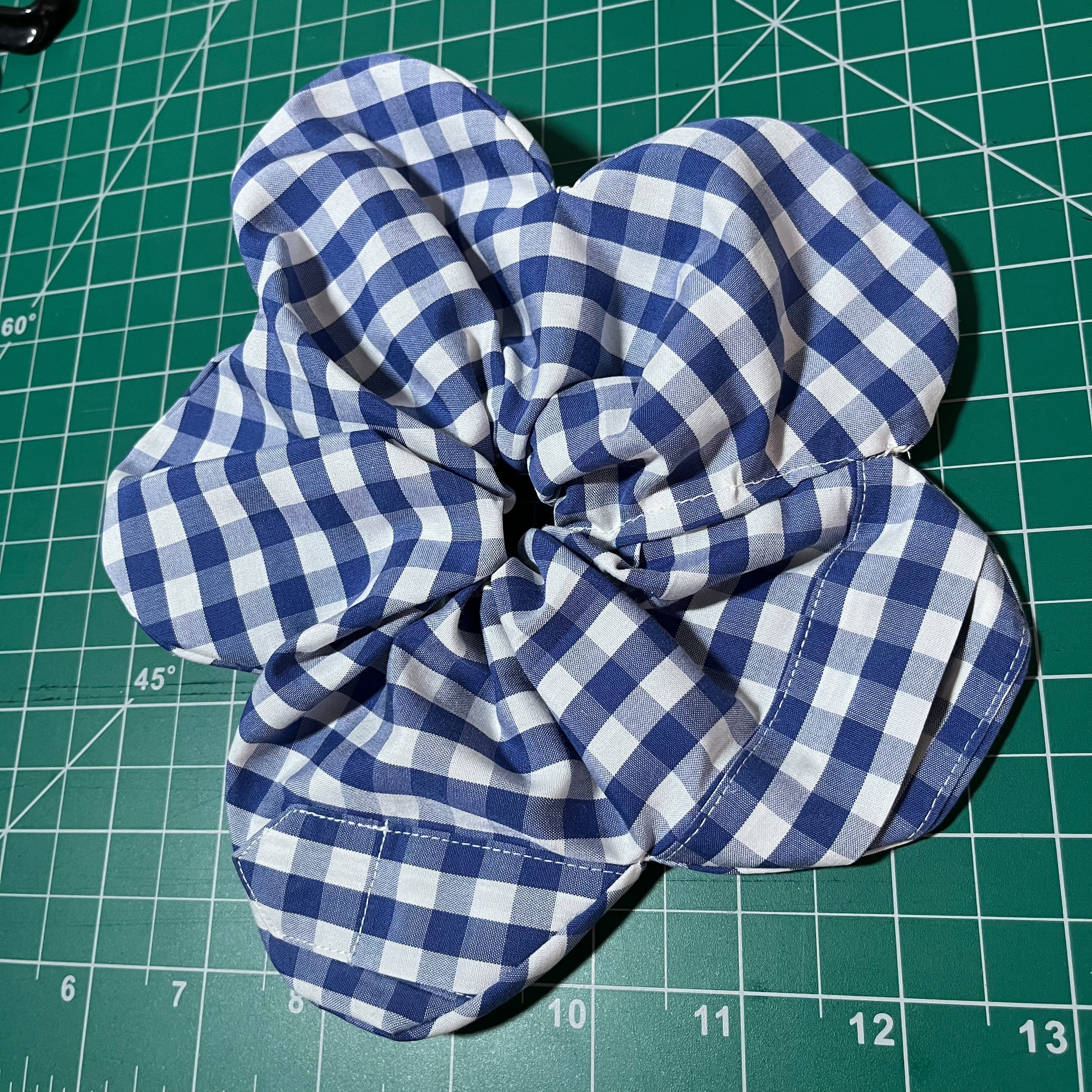 Dark Blue Gingham Flower 100% Cotton Shirt Scrunchie