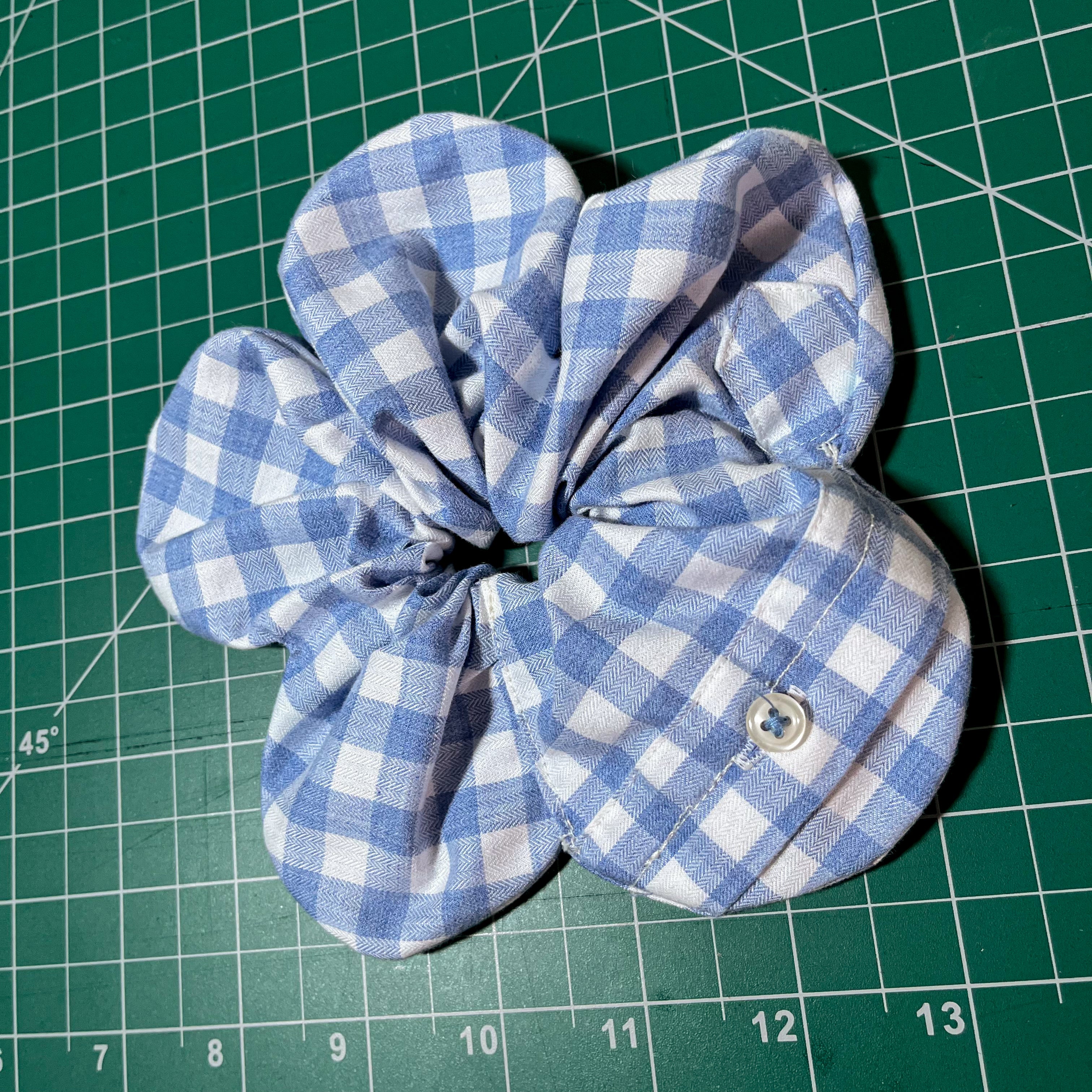 Light Blue Flower 100% Cotton Shirt Scrunchie