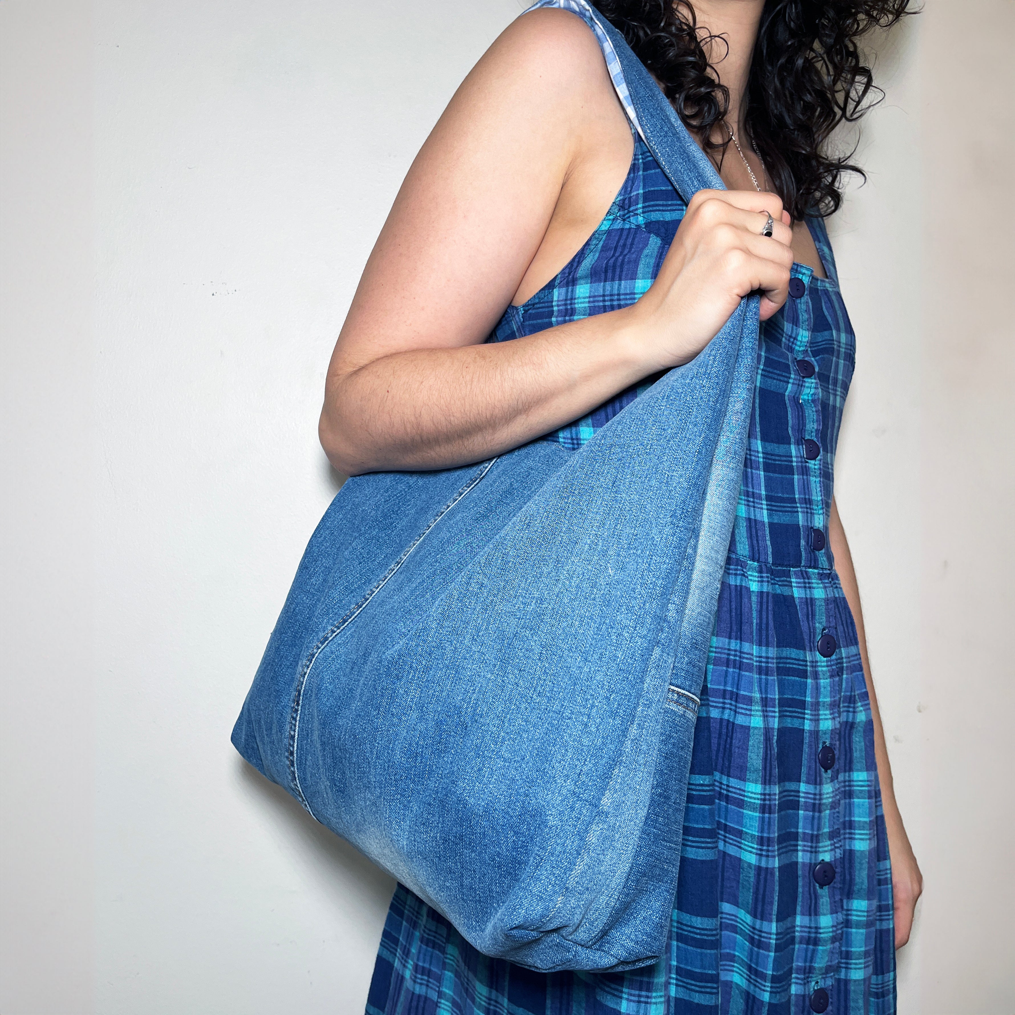 Denim and Blue Gingham Bag