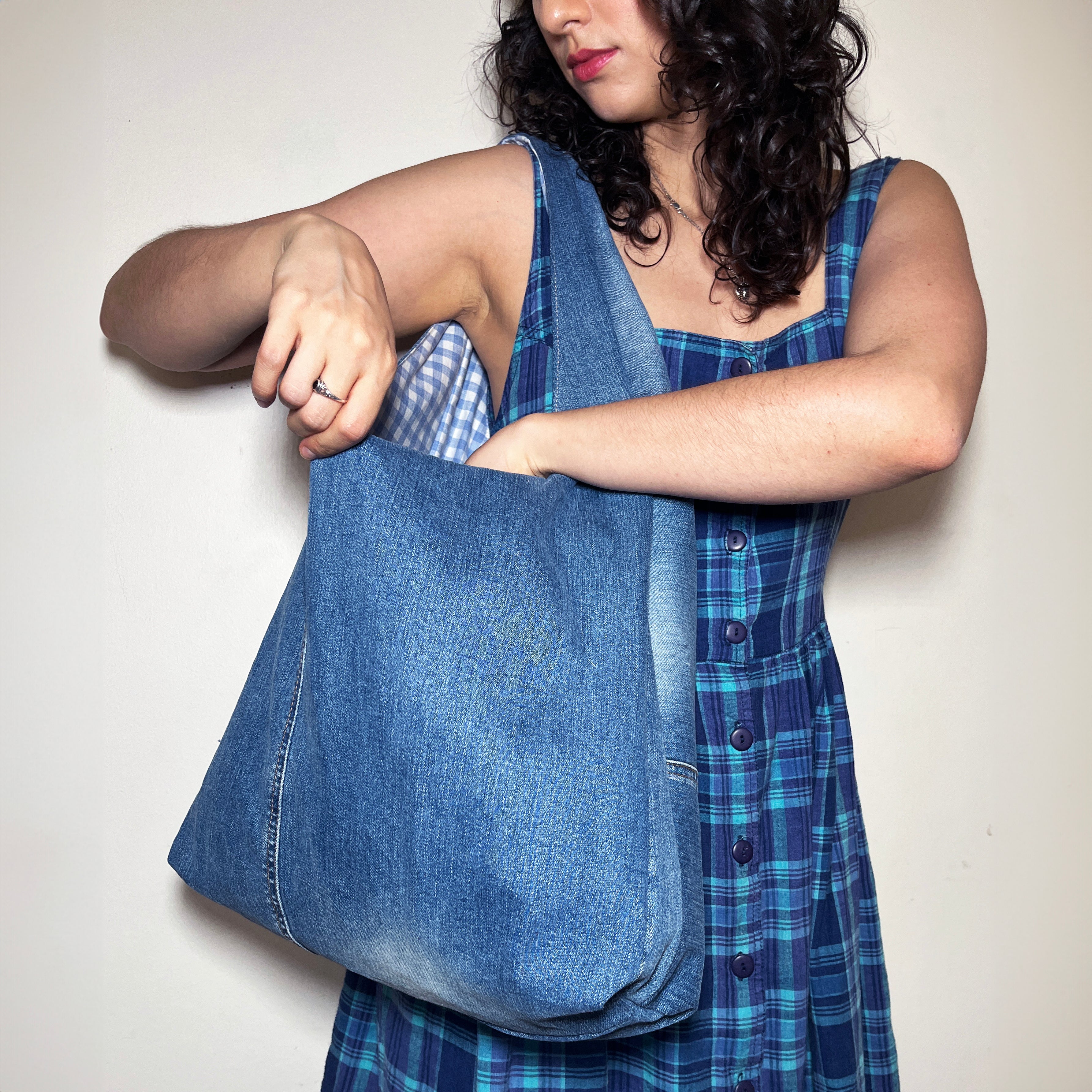 Denim and Blue Gingham Bag