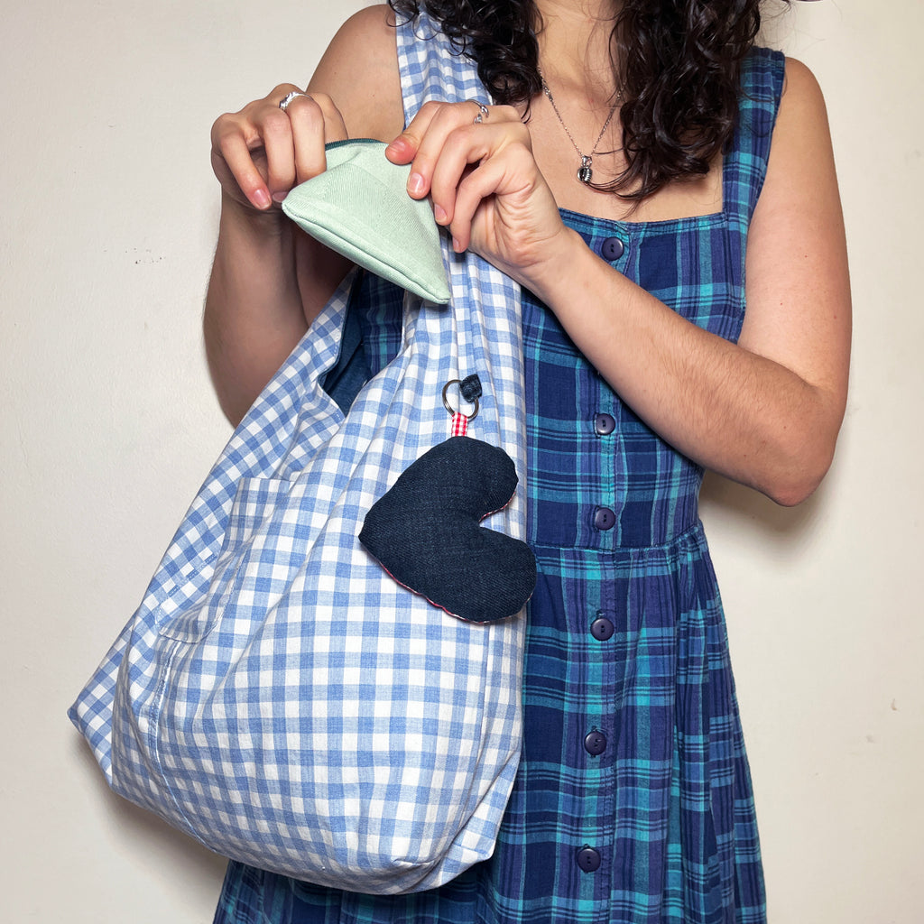 Denim and Blue Gingham Bag