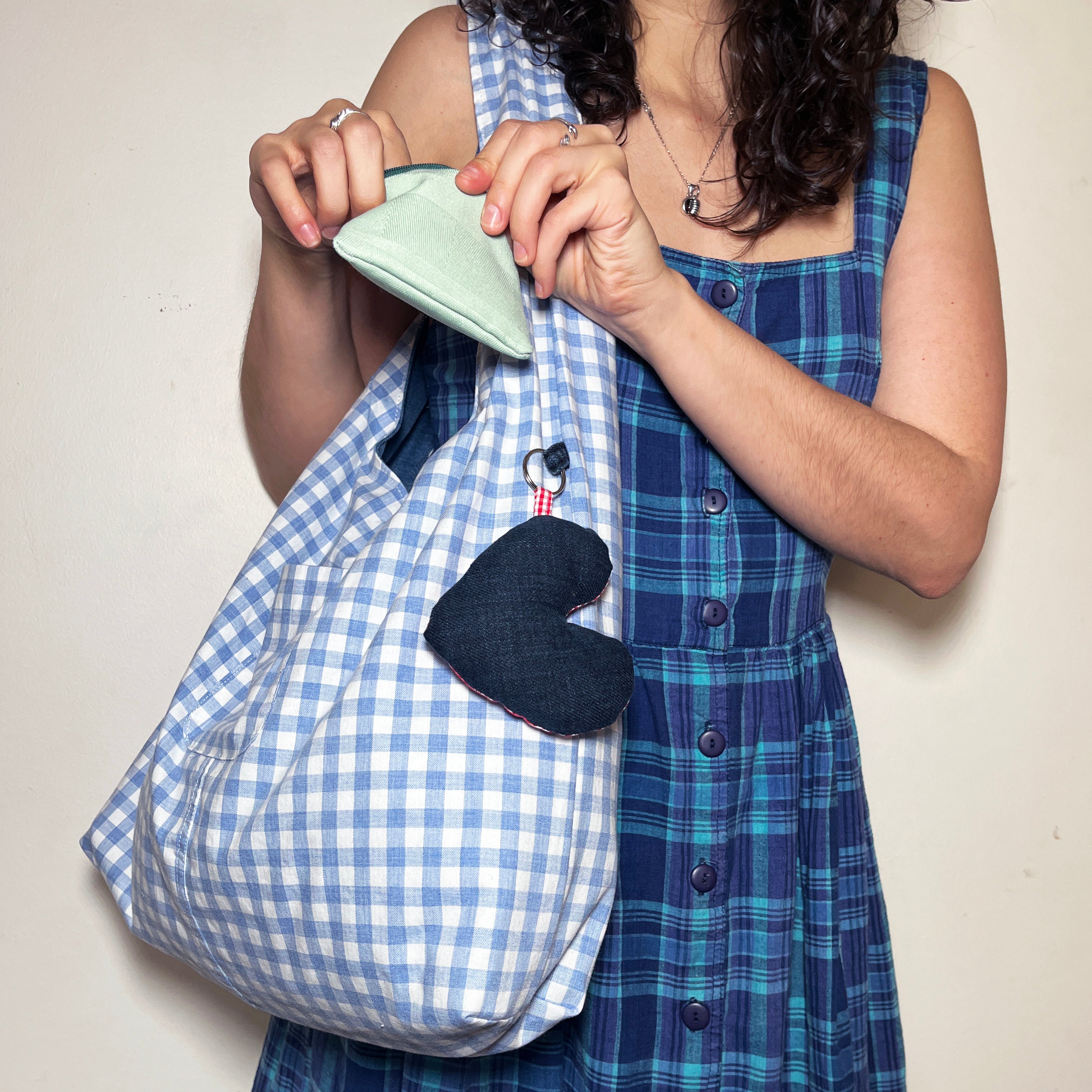 Denim and Blue Gingham Bag