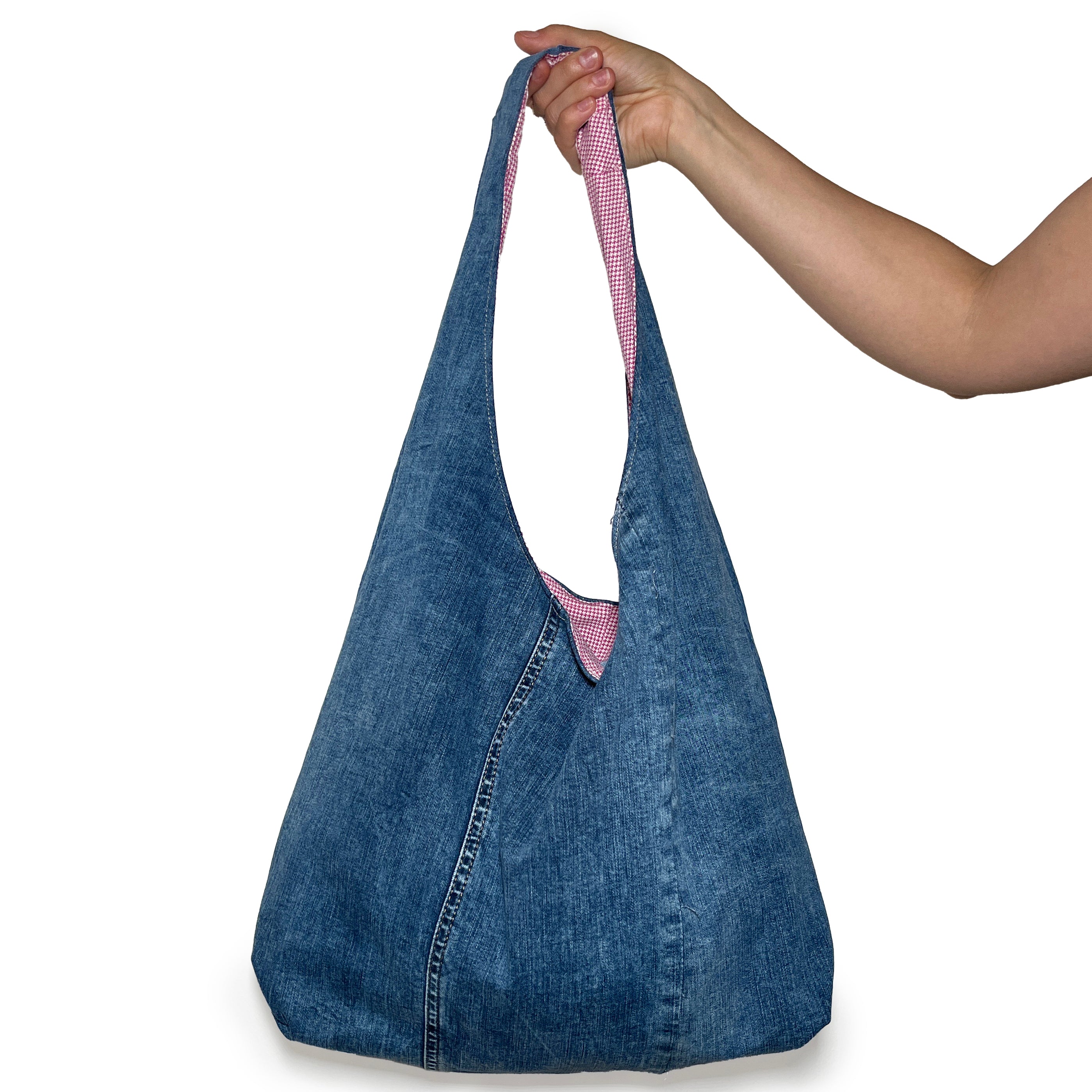 Denim and Red Houndstooth Bag