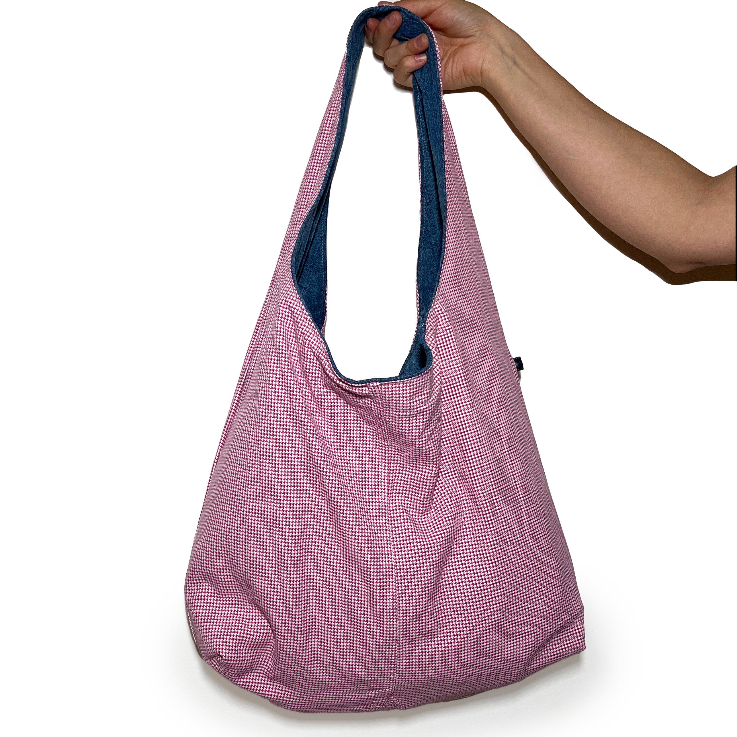 Denim and Red Houndstooth Bag