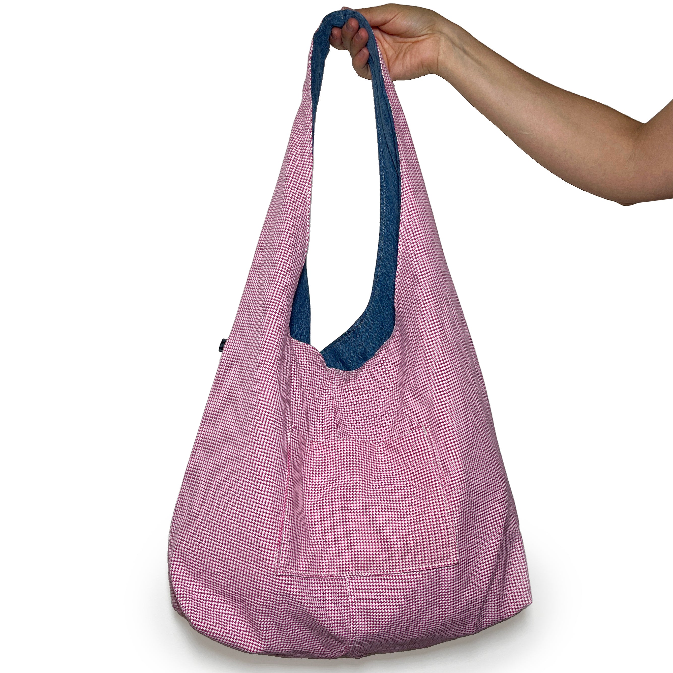 Denim and Red Houndstooth Bag