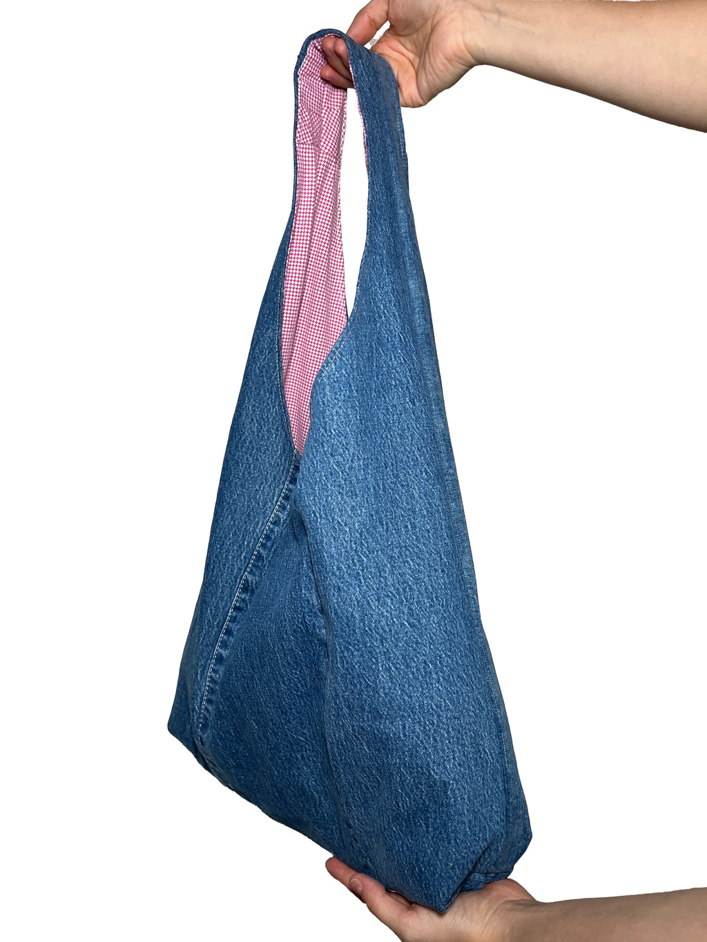 Denim and Red Houndstooth Bag