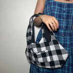 Black Denim and Black and White Gingham Adjustable Bag