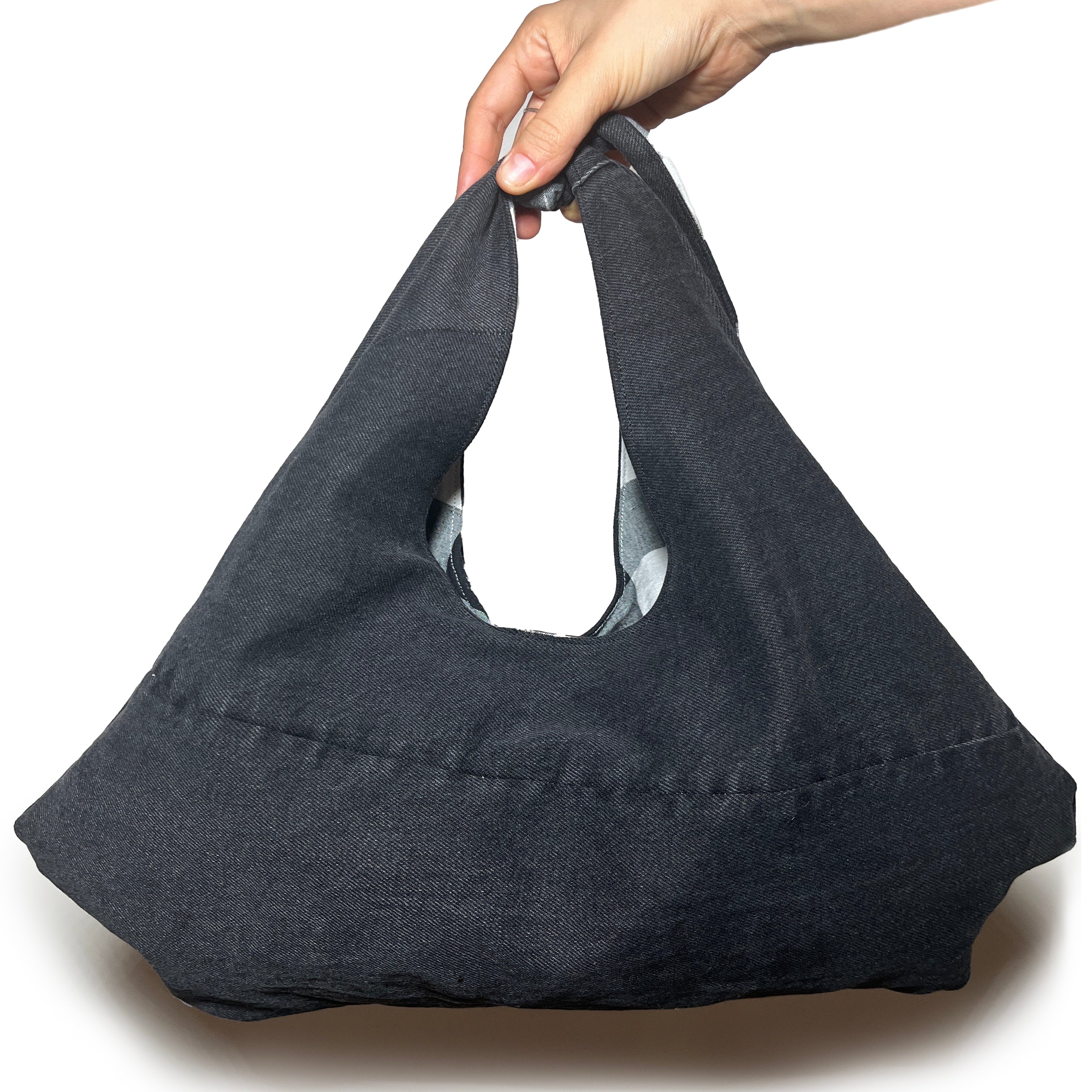 Black Denim and Black and White Gingham Adjustable Bag