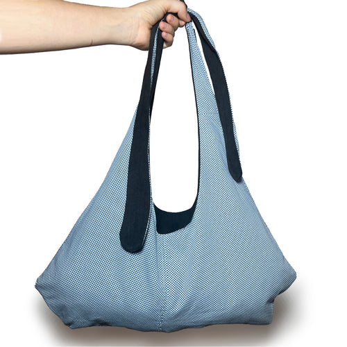 Black Denim and Blue and White Adjustable Tote Bag