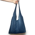 Denim and Blue Plaid Double Strap Slouchy Tote