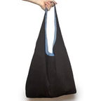Brown Corduroy and Blue Striped Double Strap Slouchy Tote